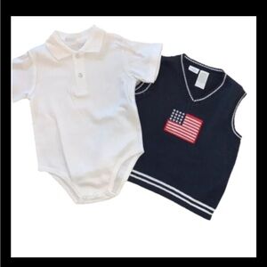 Kids R Us KRU Sweater vest & Snap Seat Polo Shirt US Flag Patriotic Boys 24m Vtg